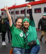 19 March 2023; Ireland supporters Estelle Wade, left, and Emily Hadden from Wicklow before the U20 Six Nations Rugby Championship match between Ireland and England at Musgrave Park in Cork. Photo by David Fitzgerald/Sportsfile