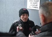 19 March 2023; Tyrone joint-manager Brian Dooher speaks to the media after the Allianz Football League Division 1 match between Monaghan and Tyrone at St Tiernach's Park in Clones, Monaghan. Photo by Daire Brennan/Sportsfile