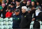 19 March 2023; Donegal manager Paddy Carr, right, and goalkeeping coach Declan McIntyre during the Allianz Football League Division 1 match between Donegal and Mayo at MacCumhaill Park in Ballybofey, Donegal. Photo by Ramsey Cardy/Sportsfile