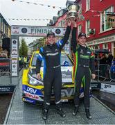 19 March 2023;Josh Moffett and Andy Hayes celebrate after winning The Clonakilty Park Hotel West Cork Rally Round 2 of the Irish Tarmac Rally Championship in Clonakilty, Cork. Photo by Philip Fitzpatrick/Sportsfile