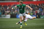 19 March 2023; Hugh Gavin of Ireland is tackled by Tobias Elliott of England during the U20 Six Nations Rugby Championship match between Ireland and England at Musgrave Park in Cork. Photo by David Fitzgerald/Sportsfile