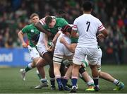19 March 2023; Diarmuid Mangan of Ireland is tackled by Afolabi Fasogbon of England during the U20 Six Nations Rugby Championship match between Ireland and England at Musgrave Park in Cork. Photo by David Fitzgerald/Sportsfile
