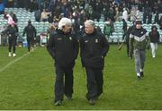 19 March 2023; Donegal manager Paddy Carr, left, and Mayo manager Kevin McStay in conversation after the Allianz Football League Division 1 match between Donegal and Mayo at MacCumhaill Park in Ballybofey, Donegal. Photo by Ramsey Cardy/Sportsfile