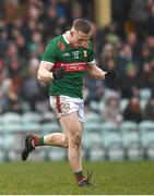 19 March 2023; Ryan O'Donoghue of Mayo celebrates after scoring his side's first goal during the Allianz Football League Division 1 match between Donegal and Mayo at MacCumhaill Park in Ballybofey, Donegal. Photo by Ramsey Cardy/Sportsfile