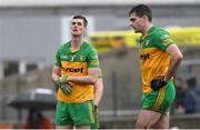 19 March 2023; Caolan Ward, left, and Caolan McGonagle of Donegal after their side's defeat in the Allianz Football League Division 1 match between Donegal and Mayo at MacCumhaill Park in Ballybofey, Donegal. Photo by Ramsey Cardy/Sportsfile