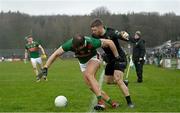 19 March 2023; Aidan O'Shea of Mayo in action against Donegal goalkeeper Shaun Patton during the Allianz Football League Division 1 match between Donegal and Mayo at MacCumhaill Park in Ballybofey, Donegal. Photo by Ramsey Cardy/Sportsfile