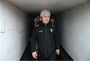 19 March 2023; Donegal manager Paddy Carr makes his way out of the tunnel for the Allianz Football League Division 1 match between Donegal and Mayo at MacCumhaill Park in Ballybofey, Donegal. Photo by Ramsey Cardy/Sportsfile