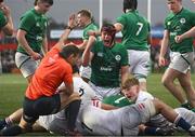 19 March 2023; Brian Gleeson of Ireland celebrates as team mate George Hadden scores their side's third try during the U20 Six Nations Rugby Championship match between Ireland and England at Musgrave Park in Cork. Photo by David Fitzgerald/Sportsfile