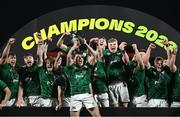 19 March 2023; Ireland captain Gus McCarthy lifts the trophy after the U20 Six Nations Rugby Championship match between Ireland and England at Musgrave Park in Cork. Photo by David Fitzgerald/Sportsfile