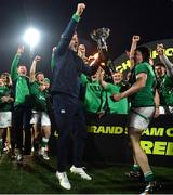 19 March 2023; Ireland assistant coach Mark Sexton celebrates with the trophy after the U20 Six Nations Rugby Championship match between Ireland and England at Musgrave Park in Cork. Photo by David Fitzgerald/Sportsfile