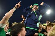 19 March 2023; Ireland kitman Lar Hogan is lifted by the players in celebration after the U20 Six Nations Rugby Championship match between Ireland and England at Musgrave Park in Cork. Photo by David Fitzgerald/Sportsfile