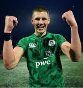 19 March 2023; Sam Prendergast of Ireland celebrates after the U20 Six Nations Rugby Championship match between Ireland and England at Musgrave Park in Cork. Photo by David Fitzgerald/Sportsfile