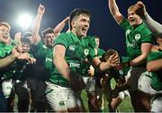 19 March 2023; Gus McCarthy of Ireland, centre, and team mates celebrate after the U20 Six Nations Rugby Championship match between Ireland and England at Musgrave Park in Cork. Photo by David Fitzgerald/Sportsfile