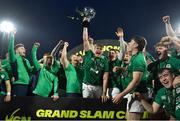 19 March 2023; Brian Gleeson of Ireland lifts the trophy after the U20 Six Nations Rugby Championship match between Ireland and England at Musgrave Park in Cork. Photo by David Fitzgerald/Sportsfile