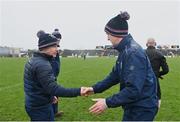 19 March 2023; Galway manager Henry Shefflin, right, and Westmeath manager Joe Fortune shake hands after the Allianz Hurling League Division 1 Group A match between Westmeath and Galway at TEG Cusack Park in Mullingar, Westmeath. Photo by Seb Daly/Sportsfile