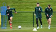20 March 2023; Mikey Johnston, centre, Jayson Molumby, left, and Dara O'Shea during a Republic of Ireland training session at FAI National Training Centre in Abbotstown, Dublin. Photo by Stephen McCarthy/Sportsfile