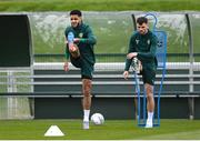 20 March 2023; Andrew Omobamidele, left, and Troy Parrott during a Republic of Ireland training session at FAI National Training Centre in Abbotstown, Dublin. Photo by Stephen McCarthy/Sportsfile