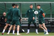 20 March 2023; Troy Parrott, right, and Matt Doherty during a Republic of Ireland training session at FAI National Training Centre in Abbotstown, Dublin. Photo by Stephen McCarthy/Sportsfile