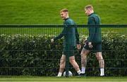 20 March 2023; Mark Sykes, left, and James McClean during a Republic of Ireland training session at FAI National Training Centre in Abbotstown, Dublin. Photo by Stephen McCarthy/Sportsfile