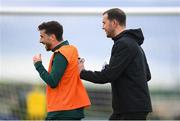 20 March 2023; Mikey Johnston and assistant coach John O'Shea during a Republic of Ireland training session at FAI National Training Centre in Abbotstown, Dublin. Photo by Stephen McCarthy/Sportsfile