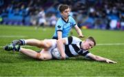 20 March 2023; Paul Dunne of Belvedere College scores his side's second try during the Bank of Ireland Leinster Rugby Schools Junior Cup semi-final replay match between Belvedere College and St Michael’s College at Energia Park in Dublin. Photo by Ben McShane/Sportsfile