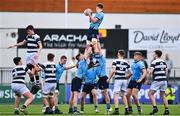 20 March 2023; Myles Berman of St Michael's College take possession in a lineout during the Bank of Ireland Leinster Rugby Schools Junior Cup semi-final replay match between Belvedere College and St Michael’s College at Energia Park in Dublin. Photo by Ben McShane/Sportsfile