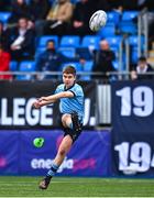 20 March 2023; Harrison McMahon of St Michael's College kicks a conversion during the Bank of Ireland Leinster Rugby Schools Junior Cup semi-final replay match between Belvedere College and St Michael’s College at Energia Park in Dublin. Photo by Ben McShane/Sportsfile