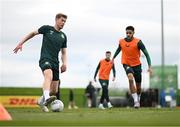 20 March 2023; Nathan Collins, left, and Andrew Omobamidele during a Republic of Ireland training session at the FAI National Training Centre in Abbotstown, Dublin. Photo by Stephen McCarthy/Sportsfile