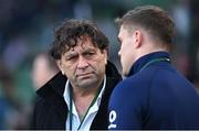 18 March 2023; IRFU performance director David Nucifora, left, in conversation with Garry Ringrose of Ireland the Guinness Six Nations Rugby Championship match between Ireland and England at Aviva Stadium in Dublin. Photo by Ramsey Cardy/Sportsfile