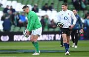 18 March 2023; Jonathan Sexton of Ireland and Owen Farrell of England before the Guinness Six Nations Rugby Championship match between Ireland and England at Aviva Stadium in Dublin. Photo by Ramsey Cardy/Sportsfile