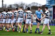 20 March 2023; Myles Berman of St Michael's College with Harry Goslin of Belvedere College after the Bank of Ireland Leinster Rugby Schools Junior Cup semi-final replay match between Belvedere College and St Michael’s College at Energia Park in Dublin. Photo by Ben McShane/Sportsfile