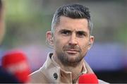 18 March 2023; Former Leinster and Ireland player, and Virgin Media analyst Rob Kearney, during the Guinness Six Nations Rugby Championship match between Ireland and England at Aviva Stadium in Dublin. Photo by Ramsey Cardy/Sportsfile