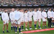 18 March 2023; England captain Owen Farrell and his teammates before the Guinness Six Nations Rugby Championship match between Ireland and England at Aviva Stadium in Dublin. Photo by Ramsey Cardy/Sportsfile