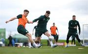 20 March 2023; Dara O'Shea, left, and Troy Parrott during a Republic of Ireland training session at the FAI National Training Centre in Abbotstown, Dublin. Photo by Stephen McCarthy/Sportsfile