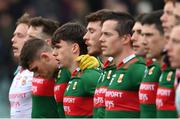 19 March 2023; Sam Callinan and his Mayo teammates before the Allianz Football League Division 1 match between Donegal and Mayo at MacCumhaill Park in Ballybofey, Donegal. Photo by Ramsey Cardy/Sportsfile