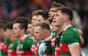 19 March 2023; James Carr and his Mayo teammates before the Allianz Football League Division 1 match between Donegal and Mayo at MacCumhaill Park in Ballybofey, Donegal. Photo by Ramsey Cardy/Sportsfile