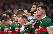 19 March 2023; Aidan O'Shea and his Mayo teammates before the Allianz Football League Division 1 match between Donegal and Mayo at MacCumhaill Park in Ballybofey, Donegal. Photo by Ramsey Cardy/Sportsfile