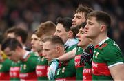 19 March 2023; Aidan O'Shea and his Mayo teammates before the Allianz Football League Division 1 match between Donegal and Mayo at MacCumhaill Park in Ballybofey, Donegal. Photo by Ramsey Cardy/Sportsfile