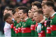 19 March 2023; Stephen Coen and his Mayo teammates before the Allianz Football League Division 1 match between Donegal and Mayo at MacCumhaill Park in Ballybofey, Donegal. Photo by Ramsey Cardy/Sportsfile
