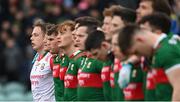 19 March 2023; Colm Reape and his Mayo teammates before the Allianz Football League Division 1 match between Donegal and Mayo at MacCumhaill Park in Ballybofey, Donegal. Photo by Ramsey Cardy/Sportsfile