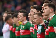 19 March 2023; Ryan O'Donoghue and his Mayo teammates before the Allianz Football League Division 1 match between Donegal and Mayo at MacCumhaill Park in Ballybofey, Donegal. Photo by Ramsey Cardy/Sportsfile