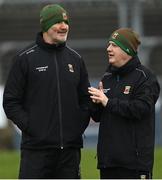 19 March 2023; Mayo manager Kevin McStay, right, and Mayo selector Liam McHale before the Allianz Football League Division 1 match between Donegal and Mayo at MacCumhaill Park in Ballybofey, Donegal. Photo by Ramsey Cardy/Sportsfile