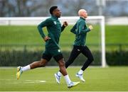 20 March 2023; Will Smallbone, right, and Chiedozie Ogbene during a Republic of Ireland training session at the FAI National Training Centre in Abbotstown, Dublin. Photo by Stephen McCarthy/Sportsfile