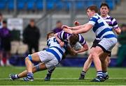 20 March 2023; Ray Meade of Terenure College is tackled by George Eggers of Blackrock College during the Bank of Ireland Leinster Rugby Schools Junior Cup semi-final replay match between Terenure College and Blackrock College at Energia Park in Dublin. Photo by Ben McShane/Sportsfile