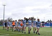 20 March 2023; Blackrock College players celebrate as they leave the pitch after their victory in the Bank of Ireland Leinster Rugby Schools Junior Cup semi-final replay match between Terenure College and Blackrock College at Energia Park in Dublin. Photo by Ben McShane/Sportsfile