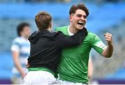 17 March 2023; Jack Kelly of Gonzaga College celebrates  at the final whistle after his side's victory in the Bank of Ireland Leinster Schools Senior Cup Final match between Gonzaga College and Blackrock Collegee at RDS Arena in Dublin. Photo by Sam Barnes/Sportsfile