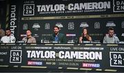 20 March 2023; Promoter Eddie Hearn, centre, with boxers, from left, Thomas Carty, James Metcalfe, Terri Harper and Gary Cully after a media conference, held at the Mansion House in Dublin, to promote the undisputed super lightweight championship fight between Katie Taylor and Chantelle Cameron, on May 20th at 3Arena in Dublin. Photo by David Fitzgerald/Sportsfile