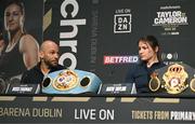20 March 2023; Katie Taylor alongside Trainer Ross Enemait during a media conference, held at the Mansion House in Dublin, ahead of her undisputed super lightweight championship fight with Chantelle Cameron, on May 20th at 3Arena in Dublin. Photo by David Fitzgerald/Sportsfile