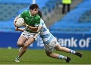 17 March 2023; Aidan O'Flanagan of Gonzaga College in action against Conor O'Shaughnessy of Blackrock College during the Bank of Ireland Leinster Schools Senior Cup Final match between Gonzaga College and Blackrock Collegee at RDS Arena in Dublin. Photo by Sam Barnes/Sportsfile