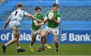 17 March 2023; Tom Myley of Gonzaga College in action against Tom O'Riordan of Blackrock College during the Bank of Ireland Leinster Schools Senior Cup Final match between Gonzaga College and Blackrock Collegee at RDS Arena in Dublin. Photo by Sam Barnes/Sportsfile